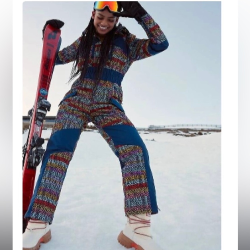 Free People Multicolor Ski Snow Jacket with Blue Panels